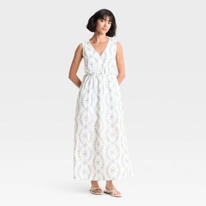 A New Day - Women's Maxi Open Back Sundress - A New Day White/ White/Green